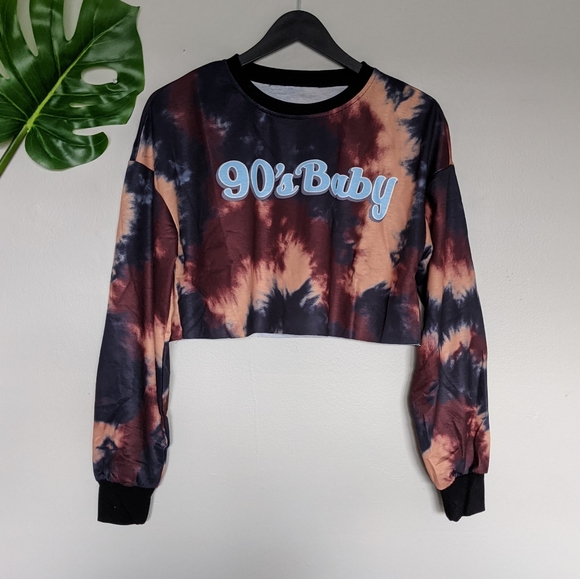 Sweaters - 90s baby bleached tie dye graphic cropped sweater